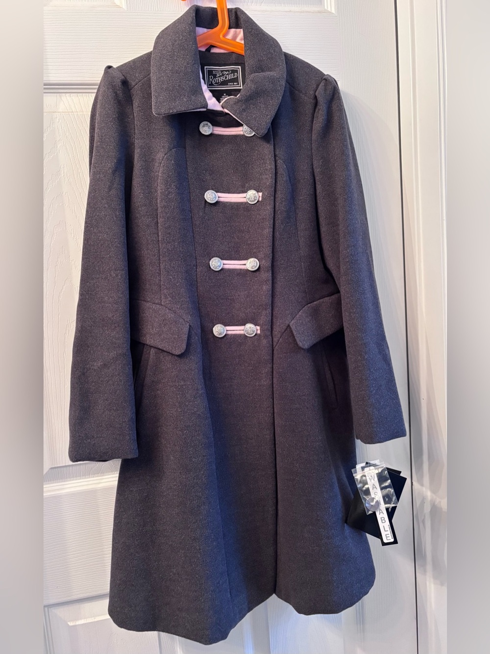 Brand New Rothschild Charcoal Bandmaster Coat with Pale Pink Accents.